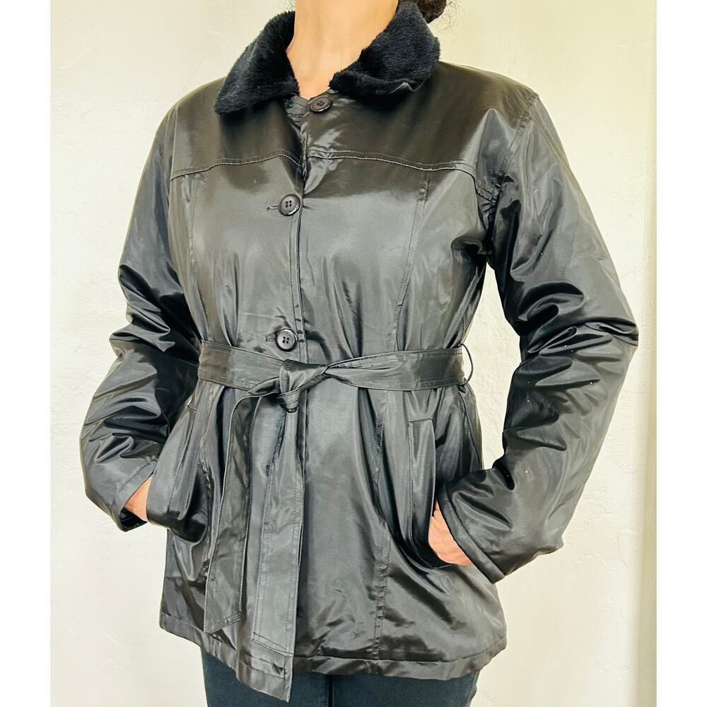 Vintage 90s Trench Black Coat